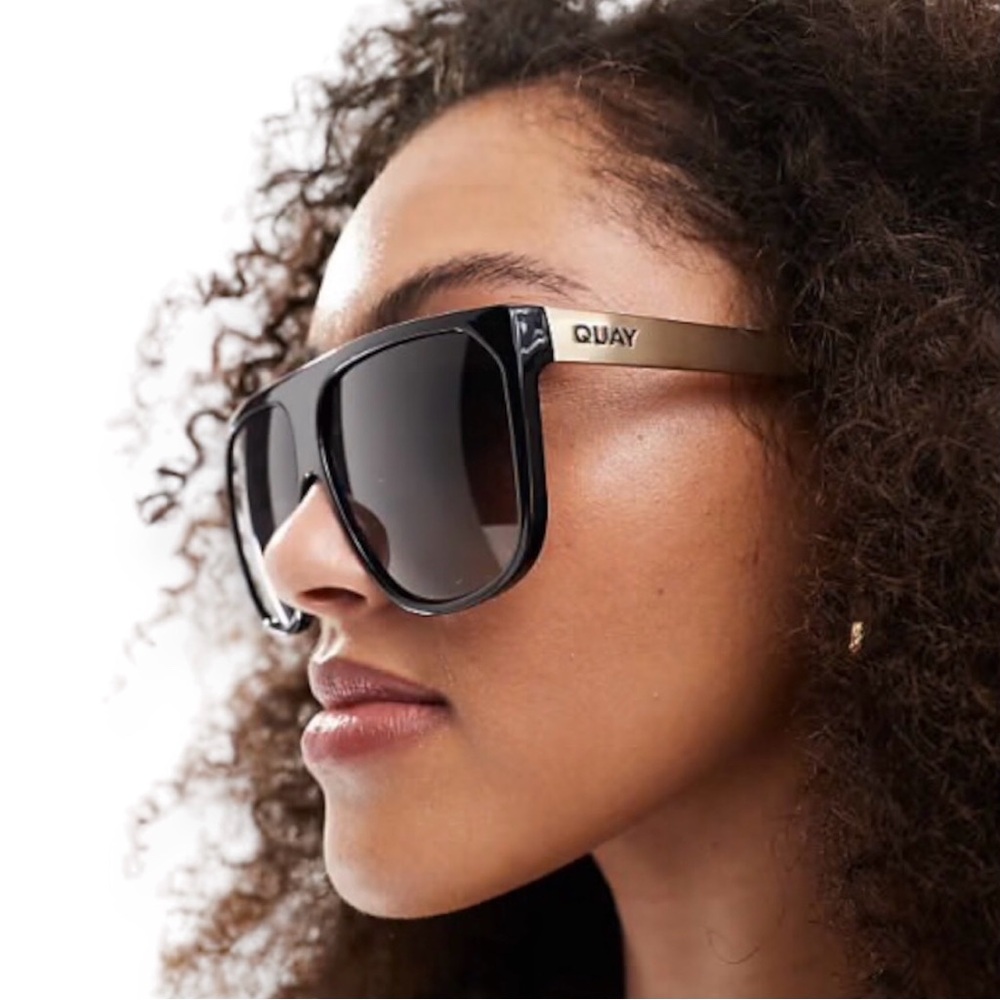 QUAY No Curfew Sunglasses Polarized Black Gold Frame Smoke Gradient Lens Unisex - Picture 5 of 15